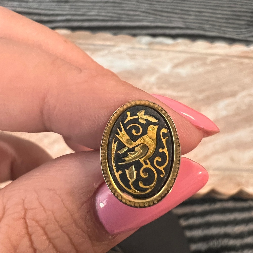 Vintage Gold and Black Bird Ring